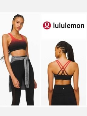 Lululemon Energy Bra Limited Edition Ombre Speckle Stop Black Thermal Red Sz 4